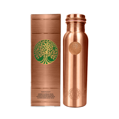AMAS ORGANICS | 100% PUUR KOPEREN WATERFLES CHAKRA | PREMIUM QUALITY | HANDGEMAAKT EN UNIEK | 950 ML | 350 G