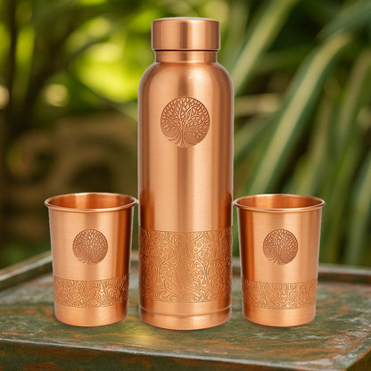 AMAS ORGANICS | 100% PUUR KOPEREN GIFTSET | WATERFLES 950 ML + 2 BEKERS 250 ML | PREMIUM QUALITY | HANDGEMAAKT EN UNIEK | CADEAUTIP