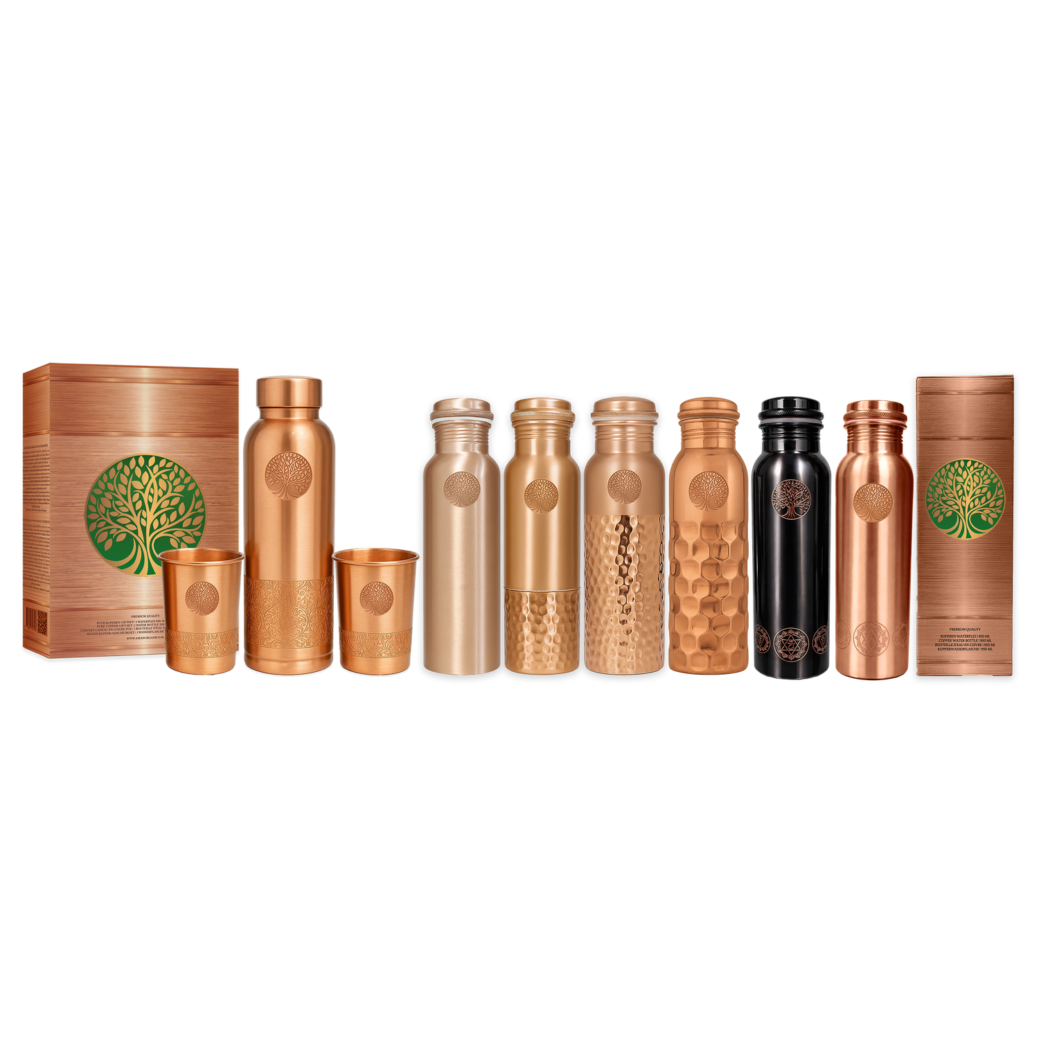 AMAS ORGANICS | 100% PUUR KOPEREN WATERFLES SEQUENCE | PREMIUM QUALITY | HANDGEMAAKT EN UNIEK | 950 ML | 350 G