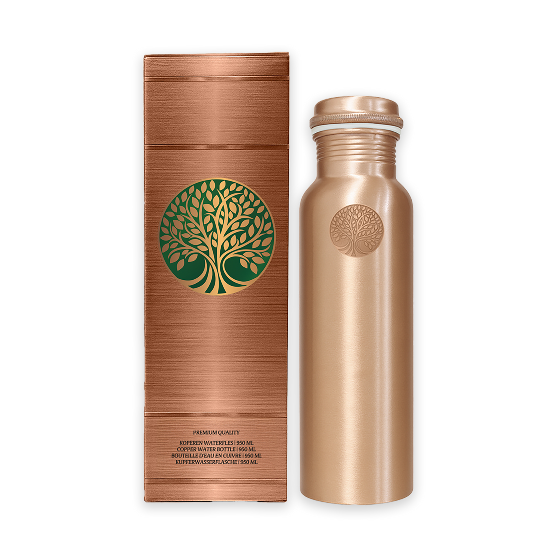 AMAS ORGANICS | 100% PUUR KOPEREN WATERFLES PLAIN | PREMIUM QUALITY | HANDGEMAAKT EN UNIEK | 950 ML | 350 G