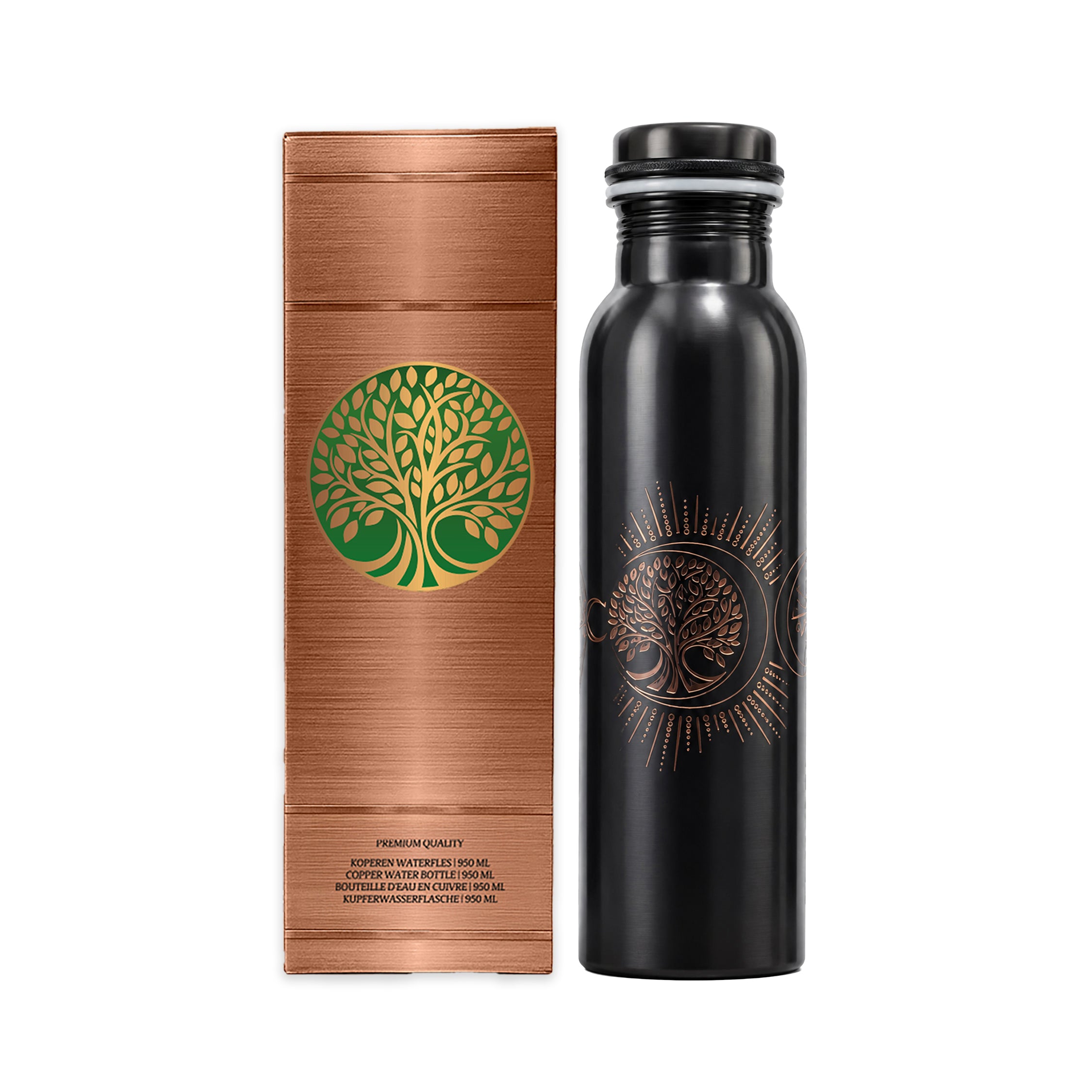 AMAS ORGANICS | 100% PUUR KOPEREN WATERFLES MOONNIGHT | PREMIUM QUALITY | HANDGEMAAKT EN UNIEK | 950 ML | 350 G