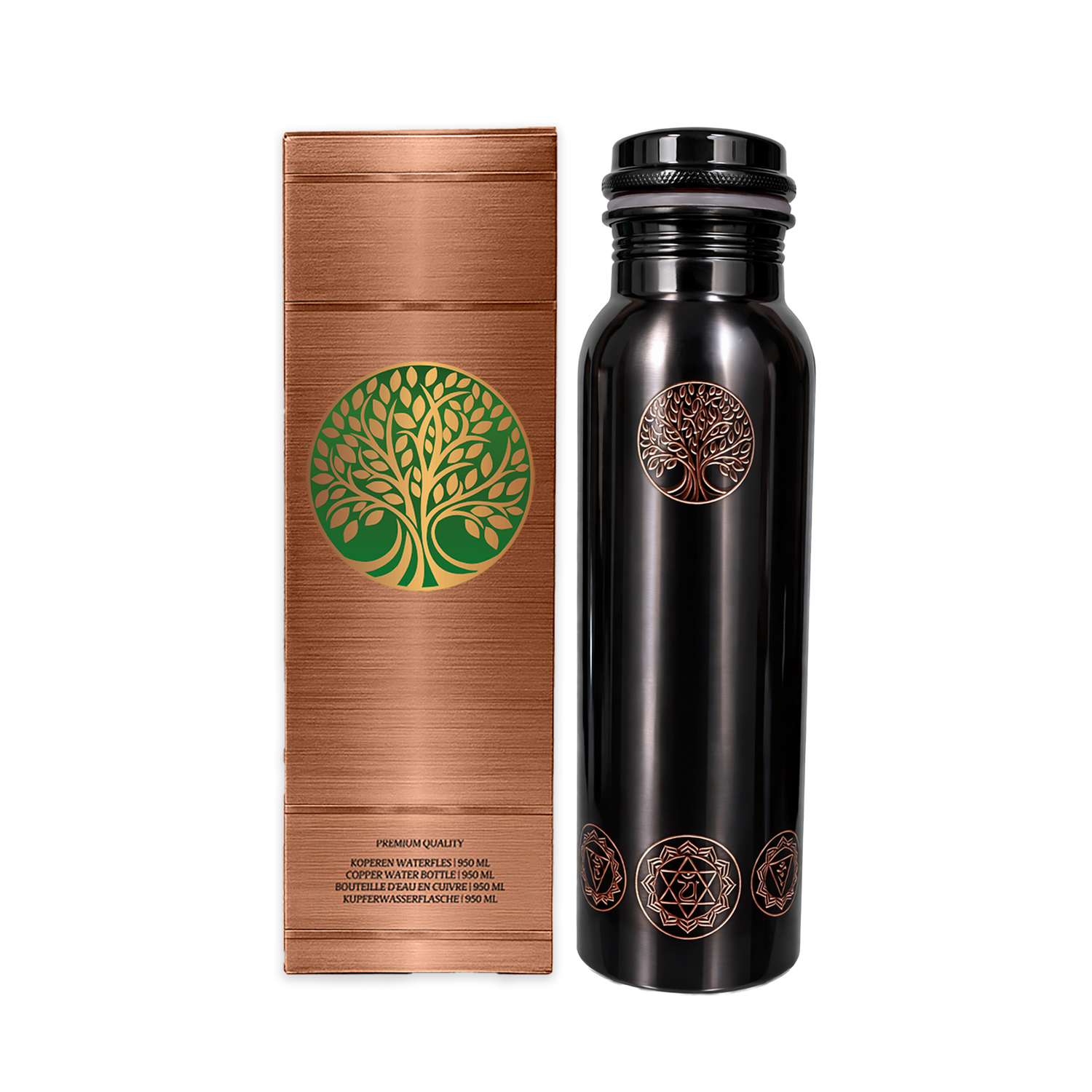 AMAS ORGANICS | 100% PUUR KOPEREN WATERFLES MYSTICAL | PREMIUM QUALITY | HANDGEMAAKT EN UNIEK | 950 ML | 350 G
