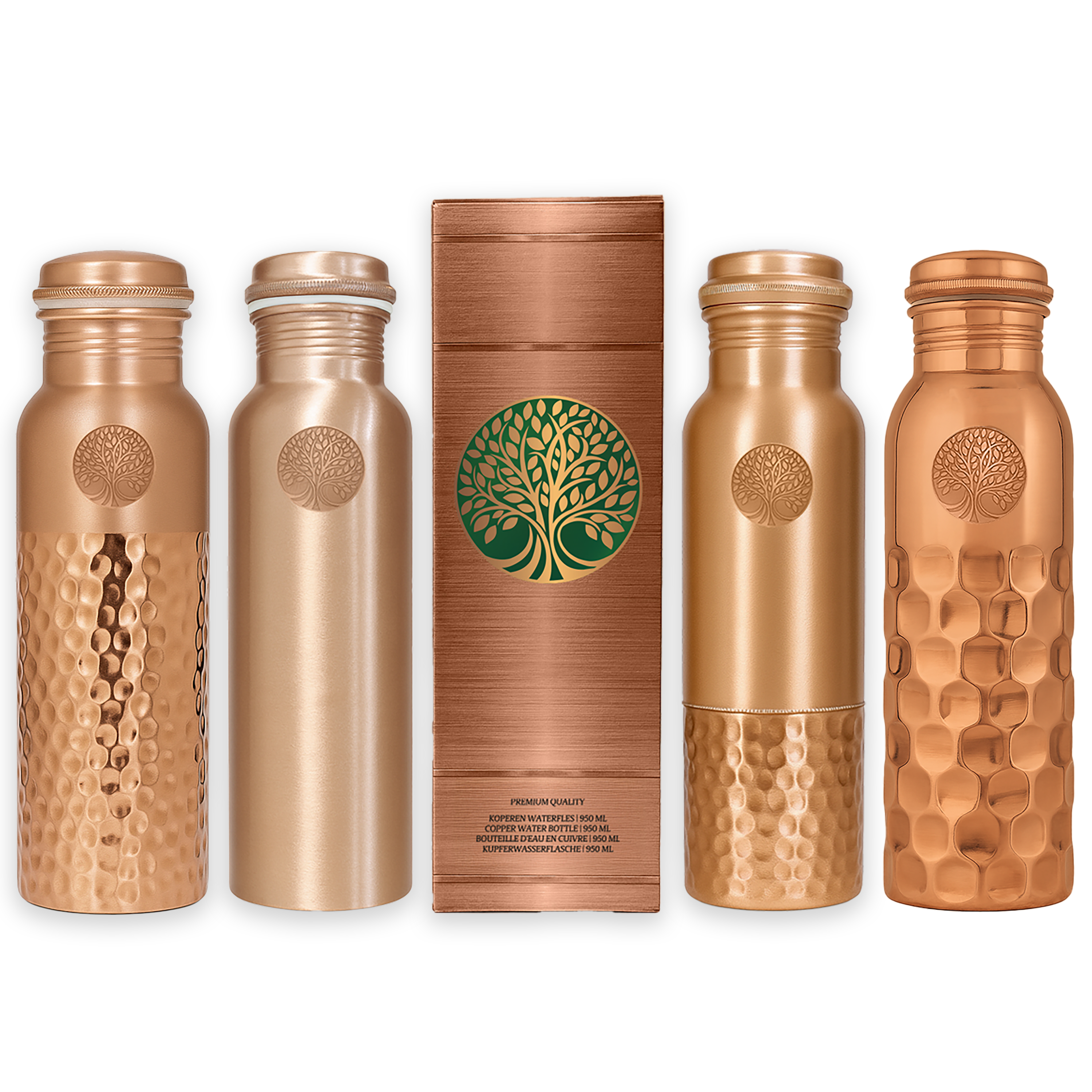 AMAS ORGANICS | 100% PUUR KOPEREN WATERFLES HAMMERED | PREMIUM QUALITY | HANDGEMAAKT EN UNIEK | 950 ML | 350 G