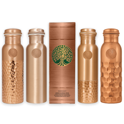 AMAS ORGANICS | 100% PUUR KOPEREN WATERFLES HAMMERED | PREMIUM QUALITY | HANDGEMAAKT EN UNIEK | 950 ML | 350 G