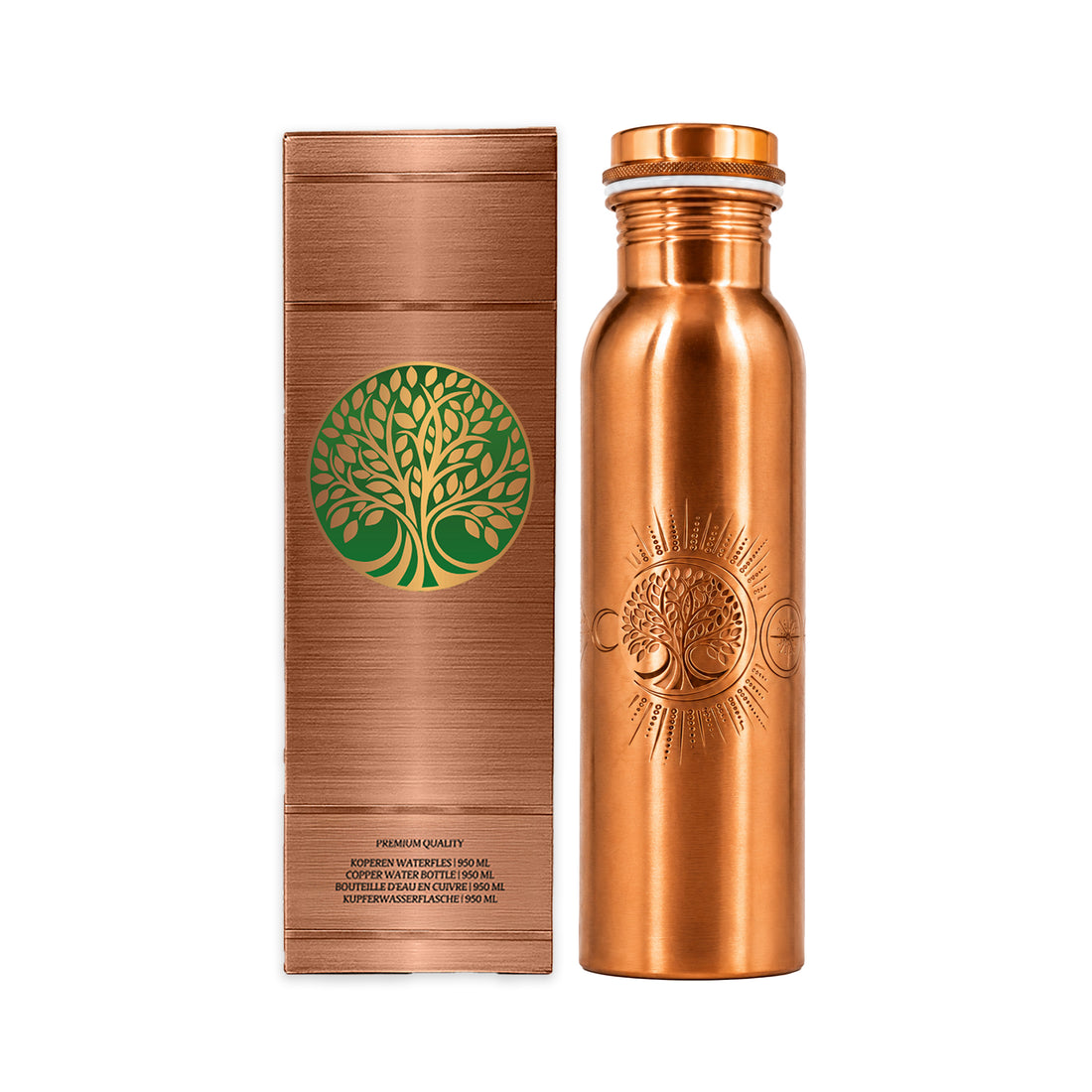 AMAS ORGANICS | 100% PUUR KOPEREN WATERFLES CELESTIALS | PREMIUM QUALITY | HANDGEMAAKT EN UNIEK | 950 ML | 350 G