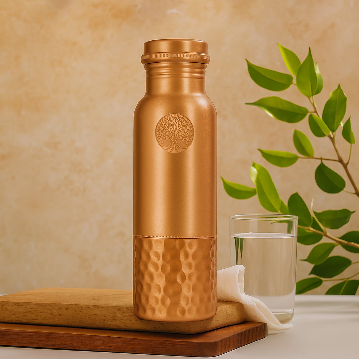 AMAS ORGANICS | 100% PUUR KOPEREN WATERFLES SEQUENCE | PREMIUM QUALITY | HANDGEMAAKT EN UNIEK | 950 ML | 350 G