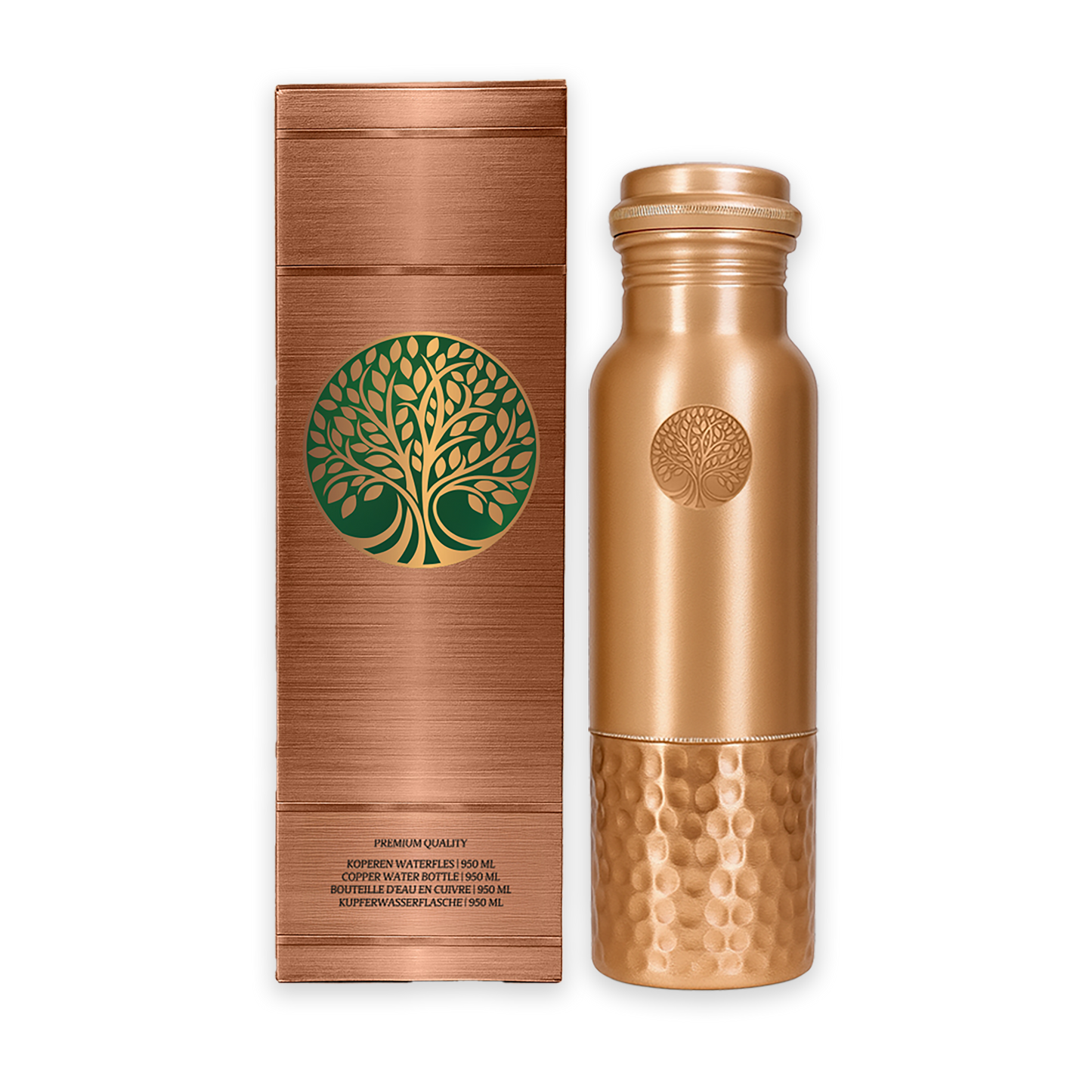 AMAS ORGANICS | 100% PUUR KOPEREN WATERFLES SEQUENCE | PREMIUM QUALITY | HANDGEMAAKT EN UNIEK | 950 ML | 350 G