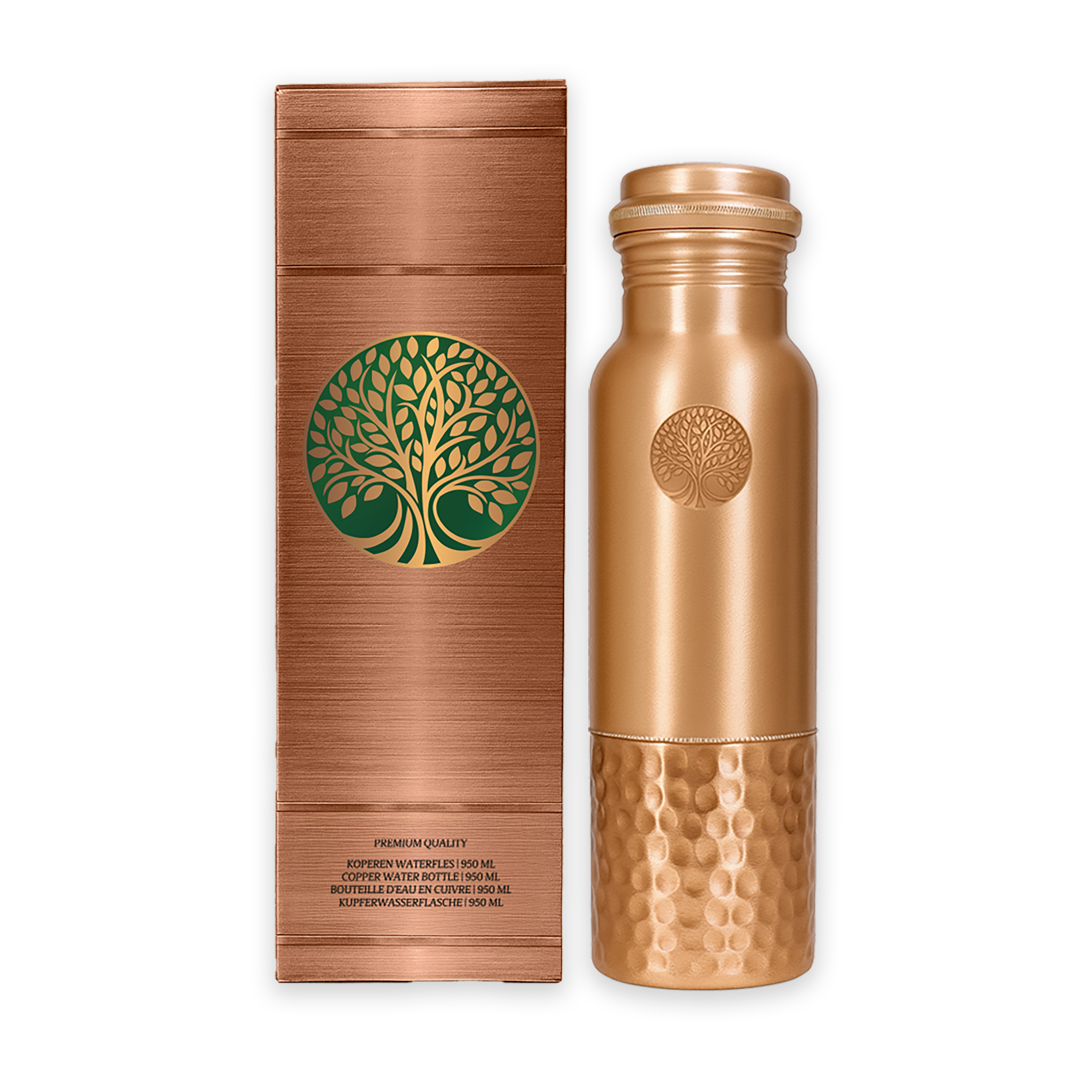 AMAS ORGANICS | 100% PUUR KOPEREN WATERFLES SEQUENCE | PREMIUM QUALITY | HANDGEMAAKT EN UNIEK | 950 ML | 350 G