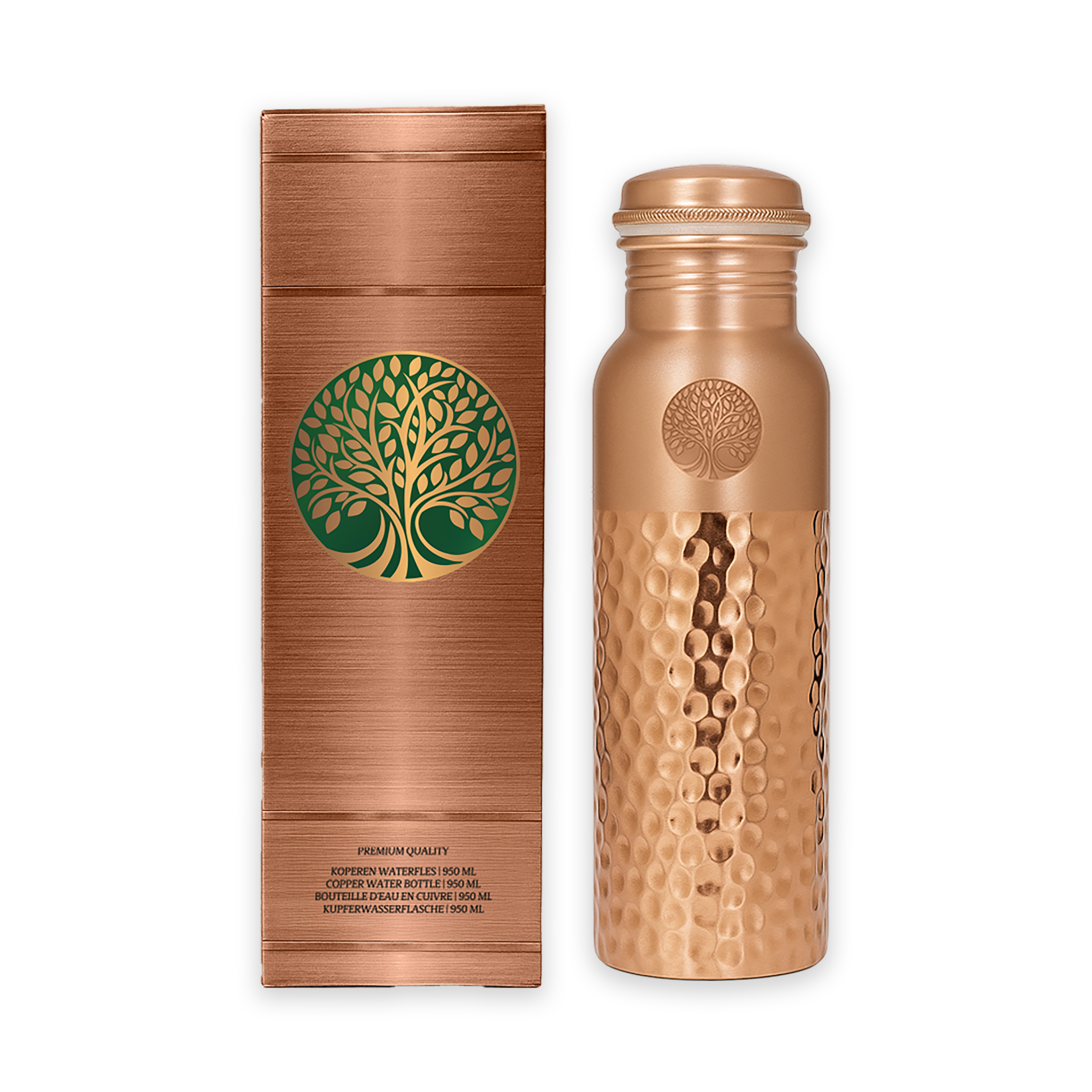 AMAS ORGANICS | 100% PUUR KOPEREN WATERFLES HAMMERED | PREMIUM QUALITY | HANDGEMAAKT EN UNIEK | 950 ML | 350 G