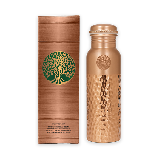 AMAS ORGANICS | 100% PUUR KOPEREN WATERFLES HAMMERED | PREMIUM QUALITY | HANDGEMAAKT EN UNIEK | 950 ML | 350 G