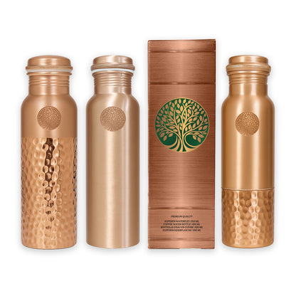 AMAS ORGANICS | 100% PUUR KOPEREN WATERFLES HAMMERED | PREMIUM QUALITY | HANDGEMAAKT EN UNIEK | 950 ML | 350 G