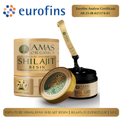 AMAS ORGANICS | 100% PURE HIMALAYAN SHILAJIT RESIN | 80,64 FULVINEZUUR | 50 G