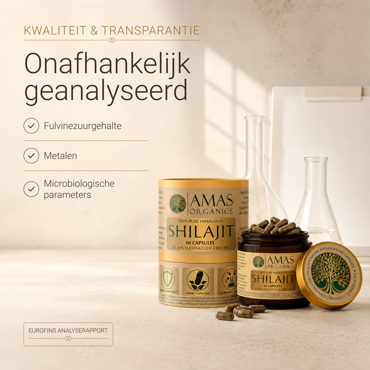 AMAS ORGANICS | CAPSULES DE SHILAJIT HIMALAYEN 100% PURS | BIO ET VÉGÉTALIEN