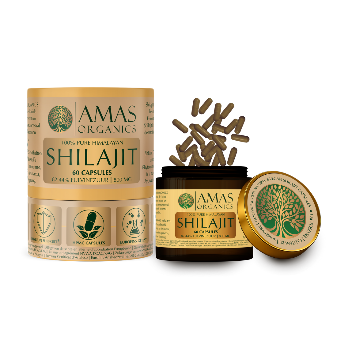 AMAS ORGANICS | 100% PURE HIMALAYAN SHILAJIT KAPSELN | BIOLOGISCH UND VEGETARISCH 