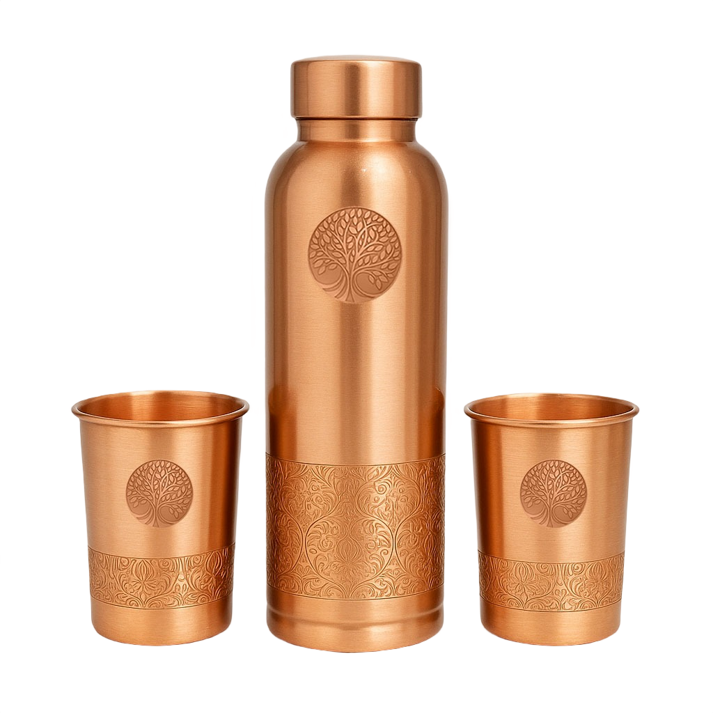 AMAS ORGANICS | 100% PUUR KOPEREN GIFTSET | WATERFLES 950 ML + 2 BEKERS 250 ML | PREMIUM QUALITY | HANDGEMAAKT EN UNIEK | CADEAUTIP