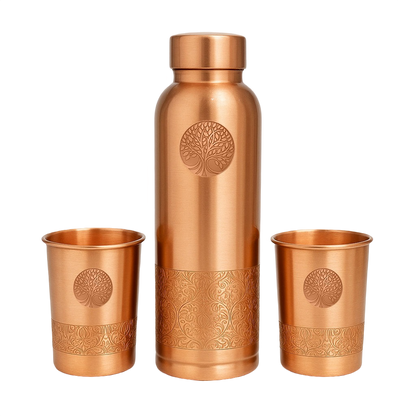 AMAS ORGANICS | 100% PUUR KOPEREN GIFTSET | WATERFLES 950 ML + 2 BEKERS 250 ML | PREMIUM QUALITY | HANDGEMAAKT EN UNIEK | CADEAUTIP